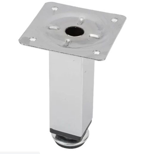 картинка Ножка 25х25х100 мм квадрат, метал, регулируемая, хром - СтокСклад